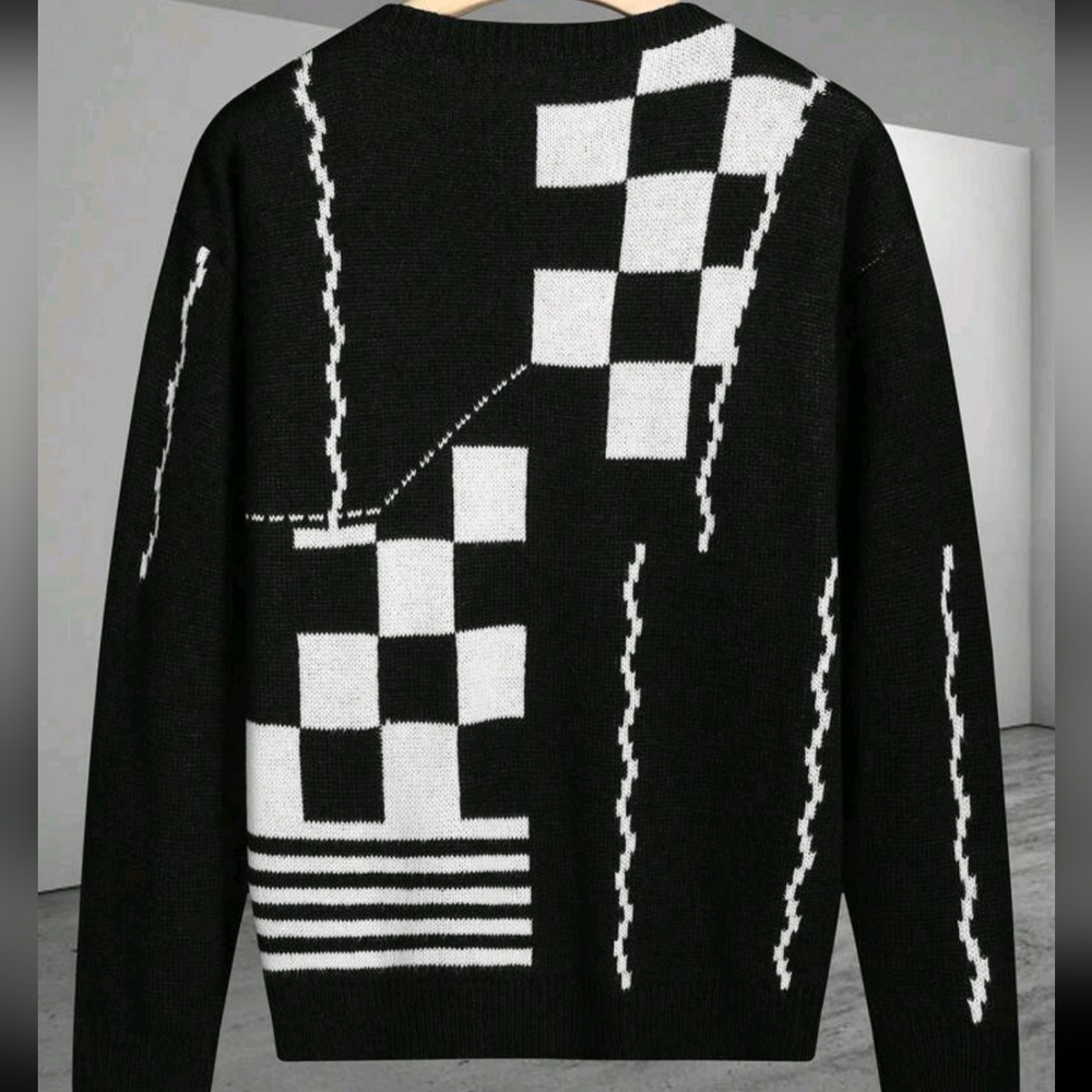 Men's Loose Fit Plaid Pattern Cardigan Sweater - Picture 6 of 6